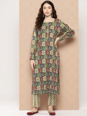 Multicolor Cotton Floral Printed Kurta with Pant