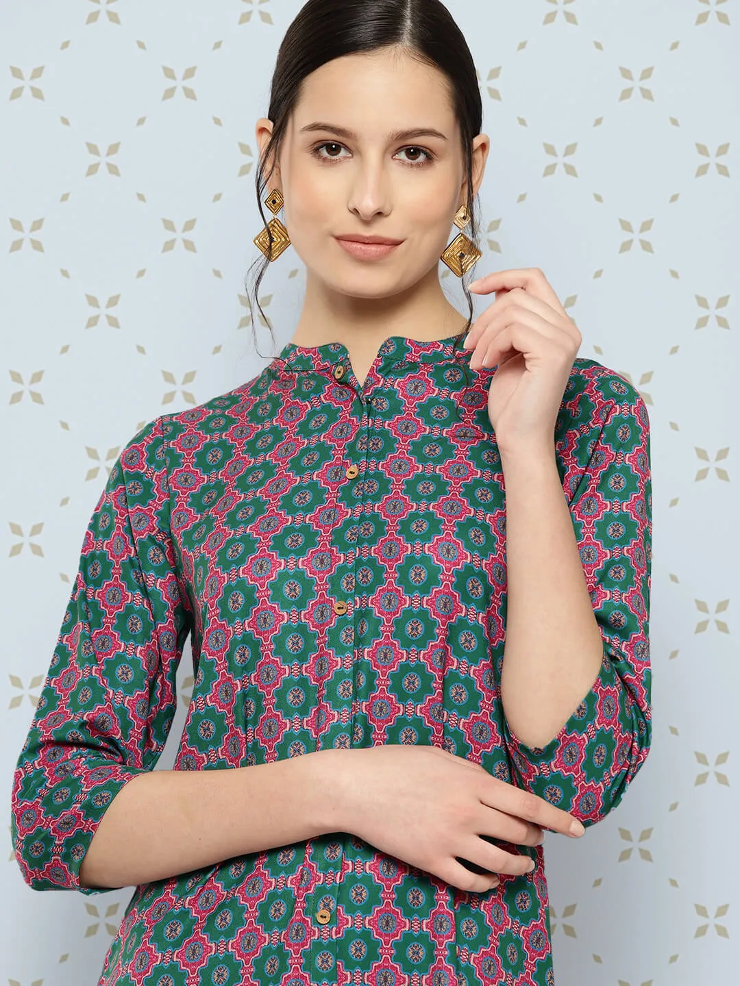 Multicolor Moss Ethnic Motifs Kurta with Pant