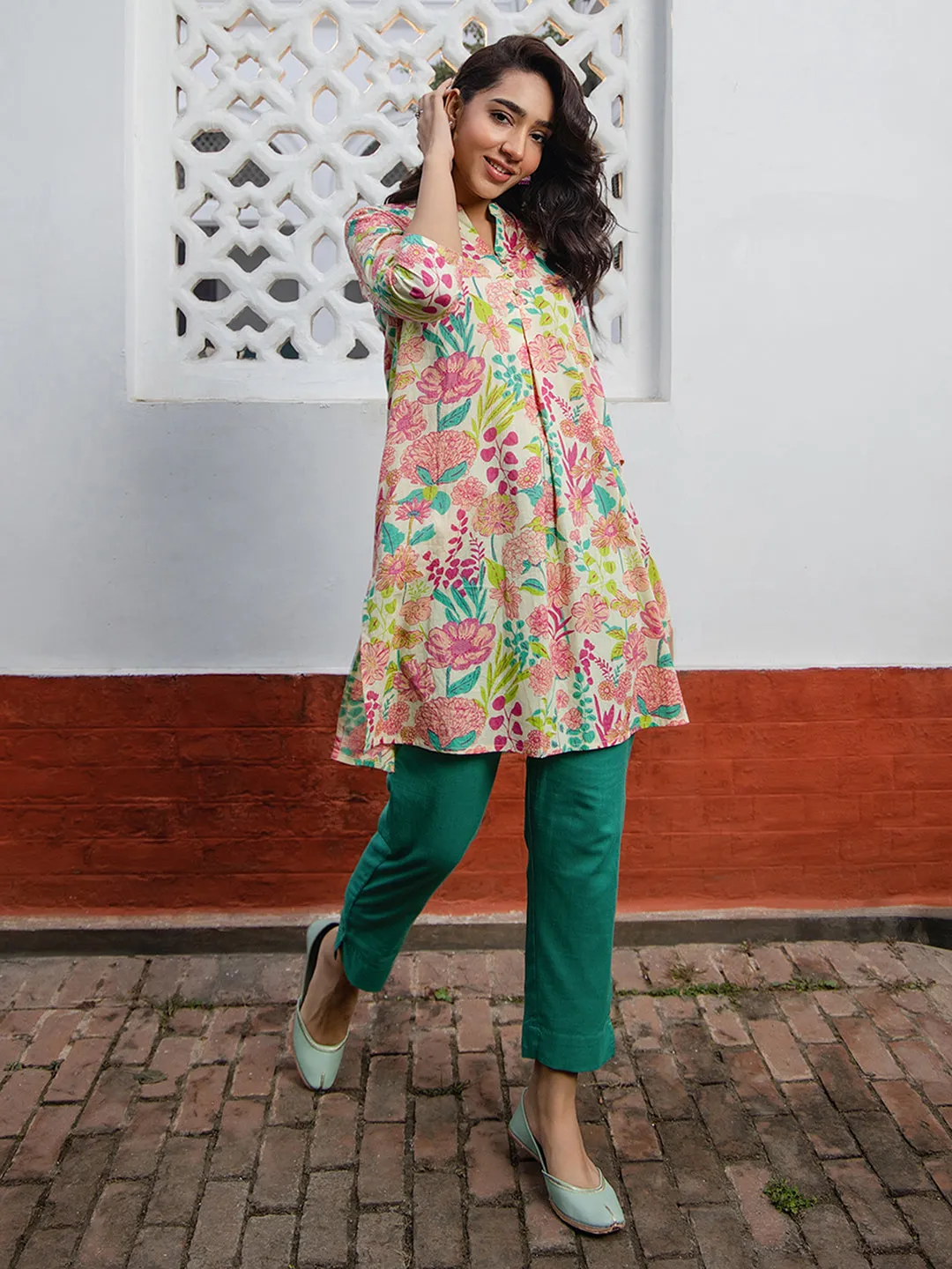 Multicolour Cotton Floral A-Line Tunic