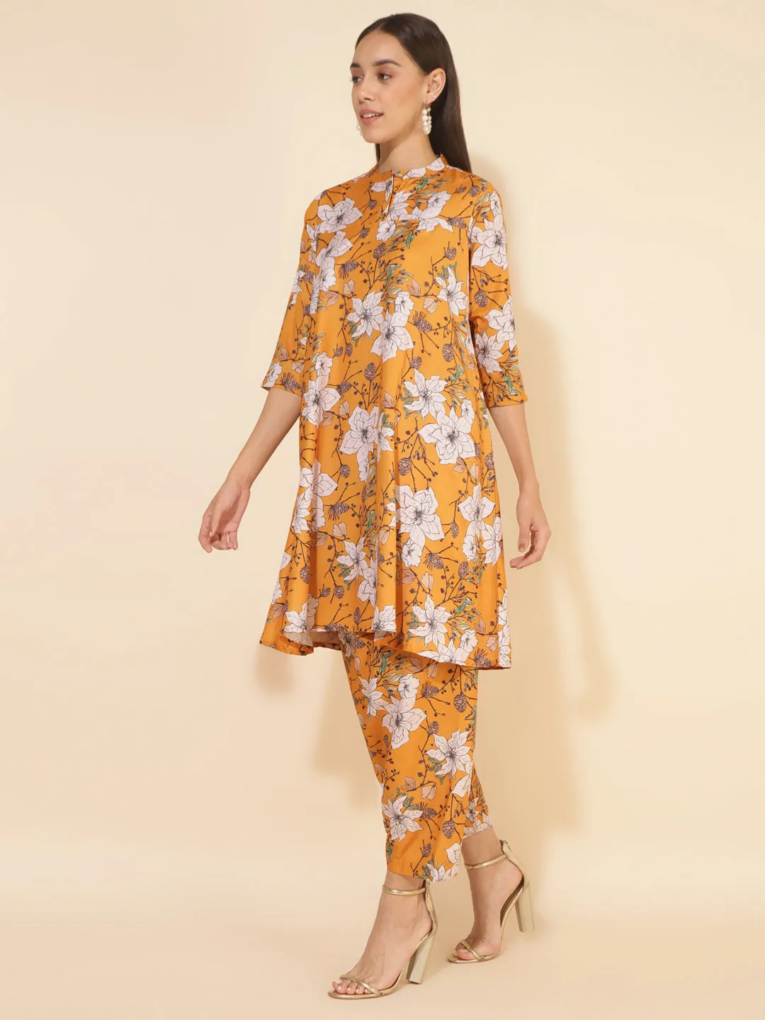 Mustard Moss Digital Floral Printed Kurta with Salwar Pant