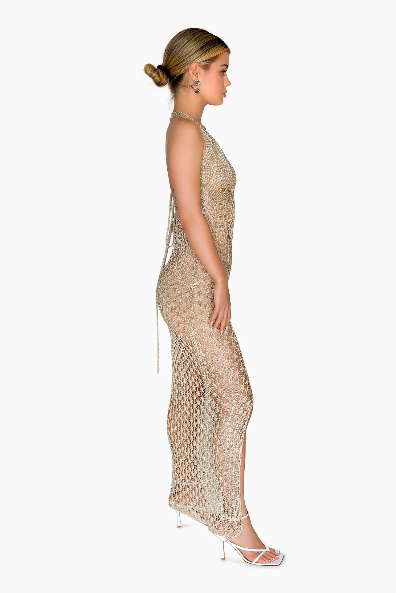 MYKO Metallic Knit Halter Maxi