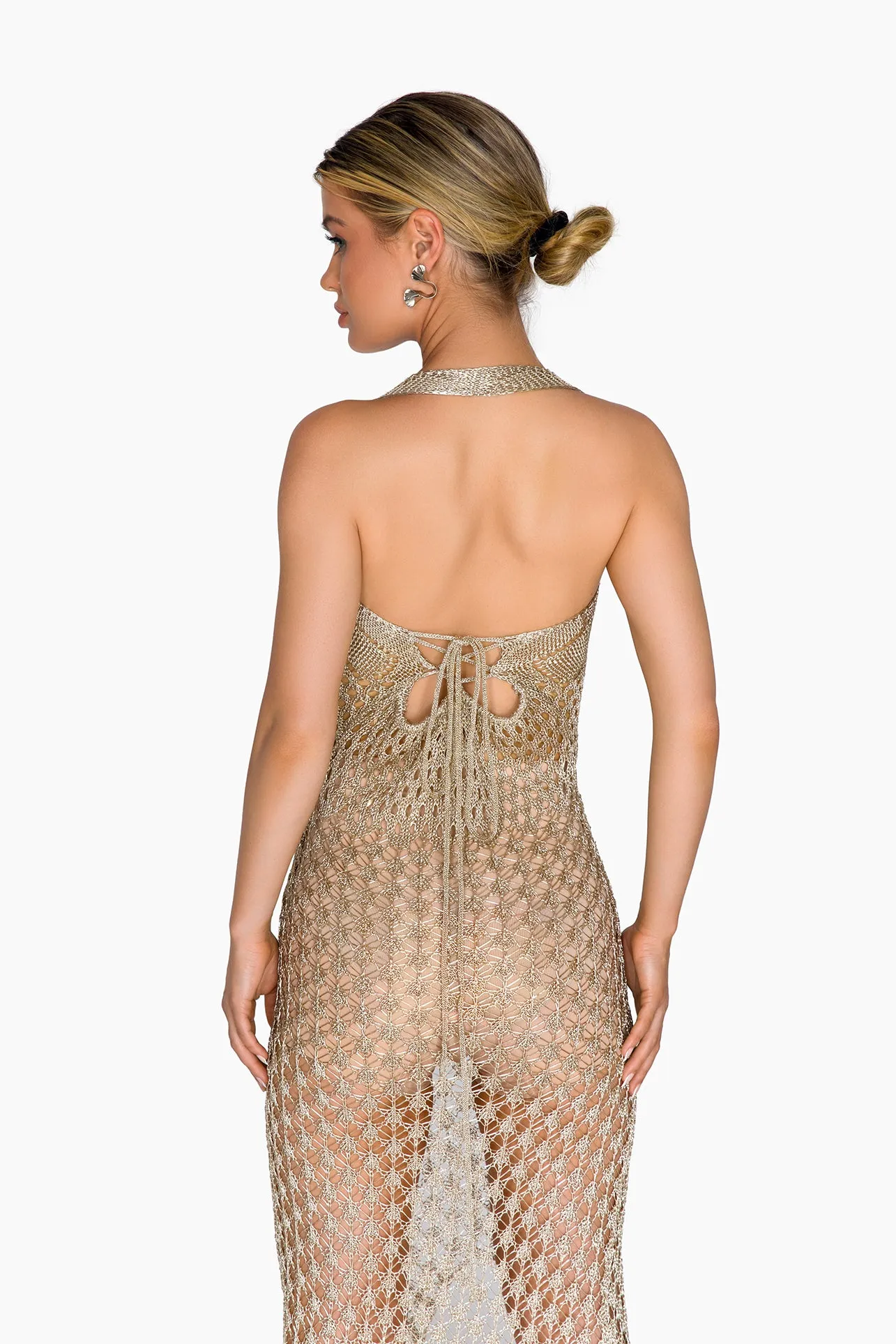 MYKO Metallic Knit Halter Maxi