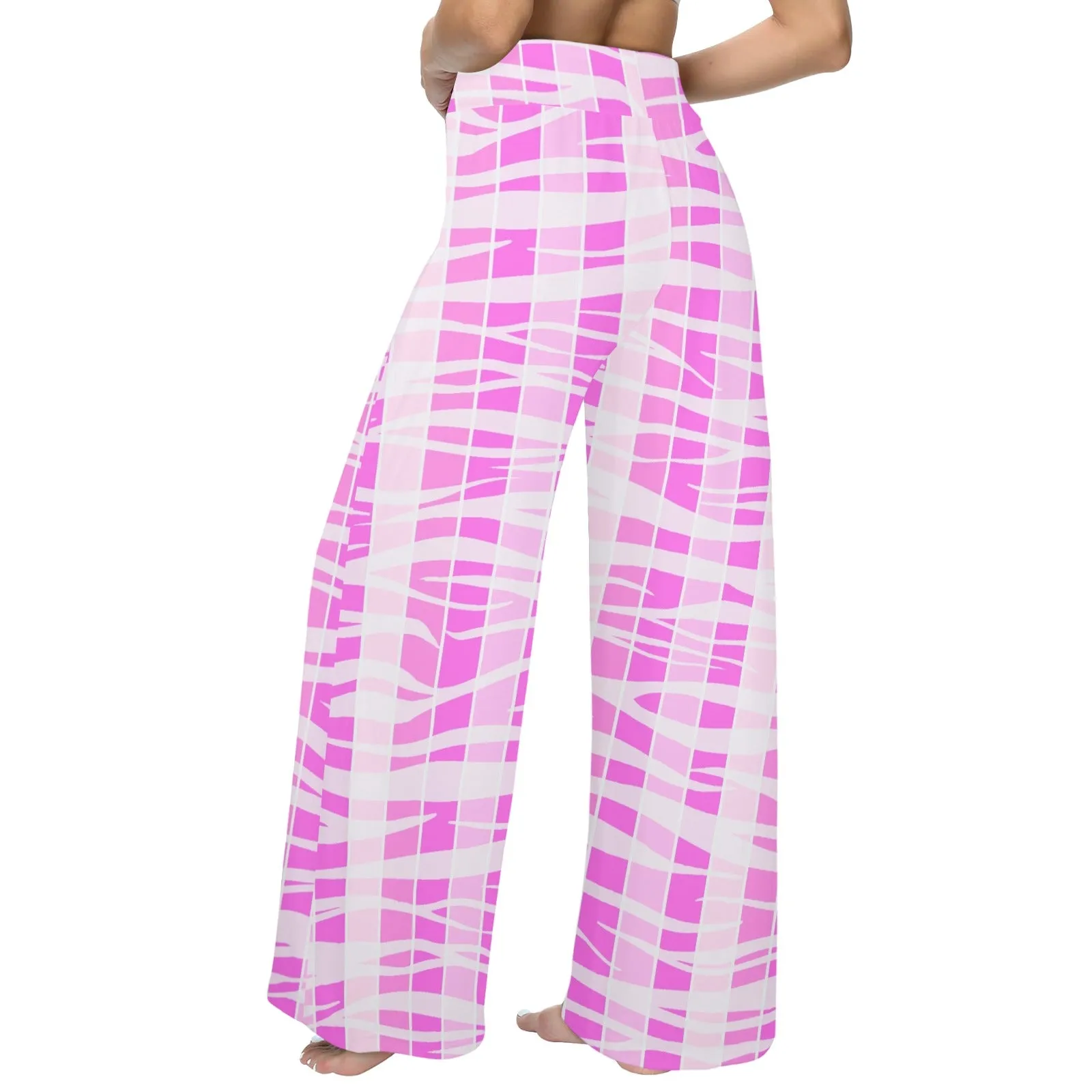 pink striped tiger striped print Women's Wide Leg Lounge Pants (Model L77)