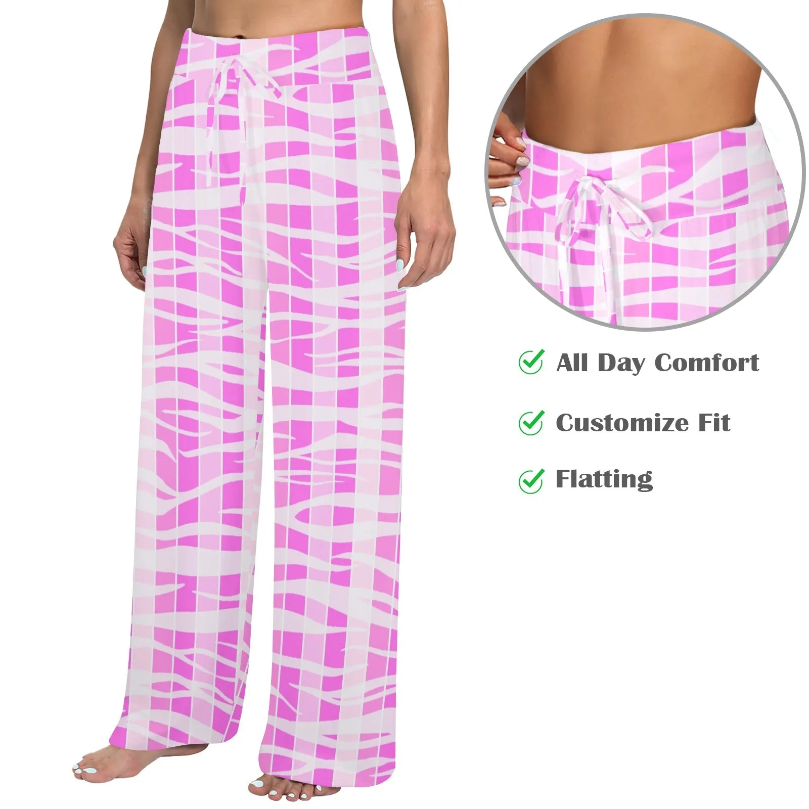 pink striped tiger striped print Women's Wide Leg Lounge Pants (Model L77)