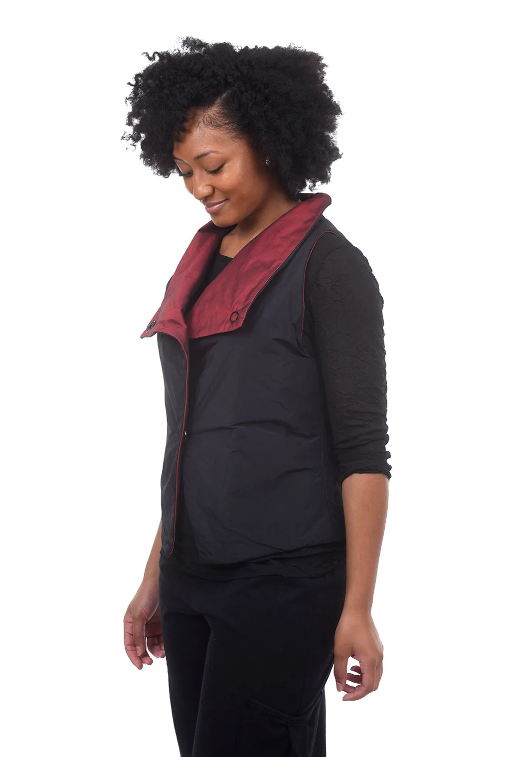 Puffer Cropped Vest, Black/Red