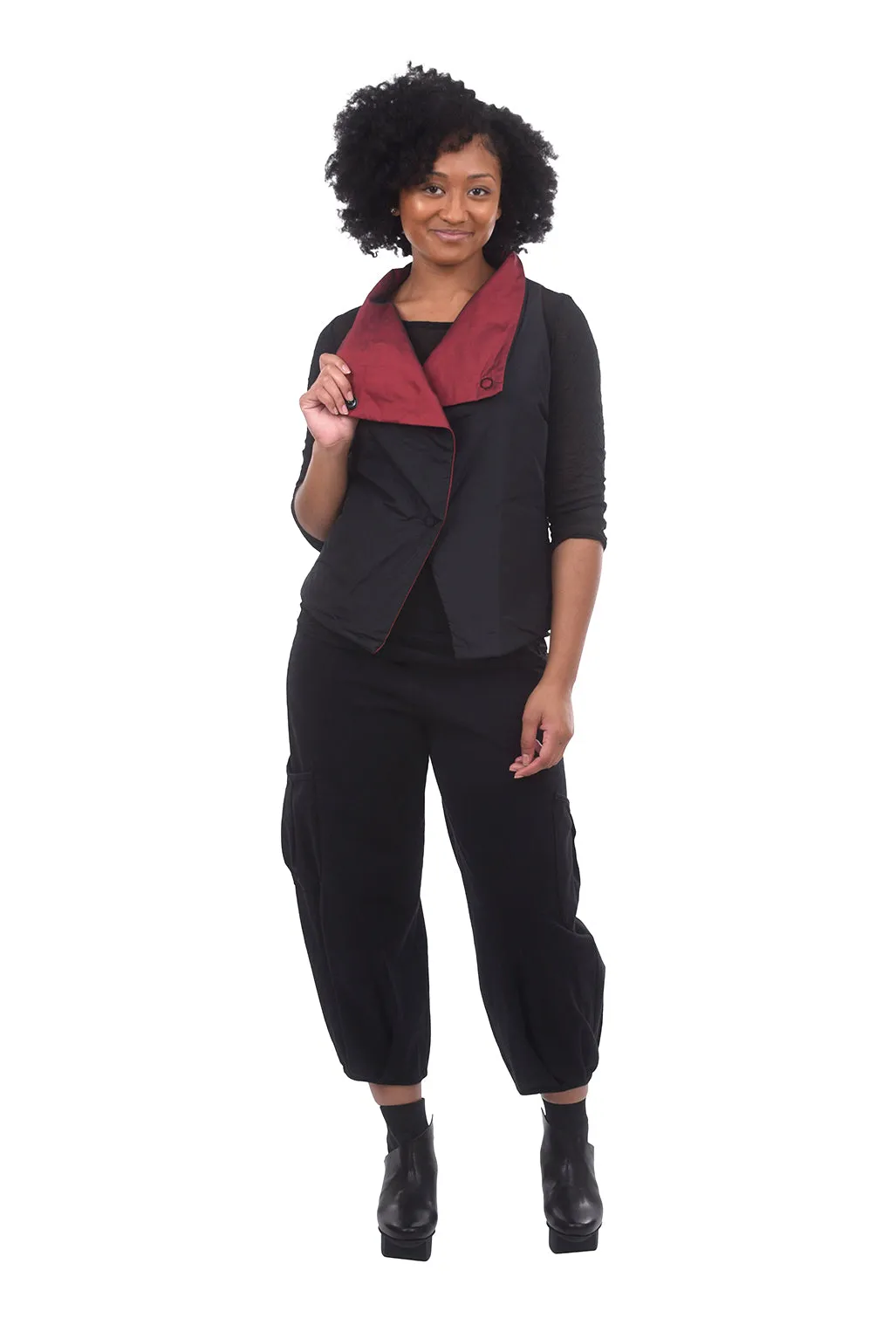 Puffer Cropped Vest, Black/Red