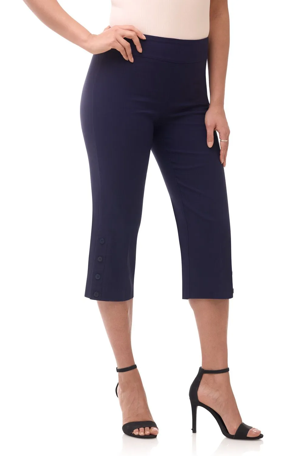 Rekucci EcoCosy Straight Leg Capri with Button Detail