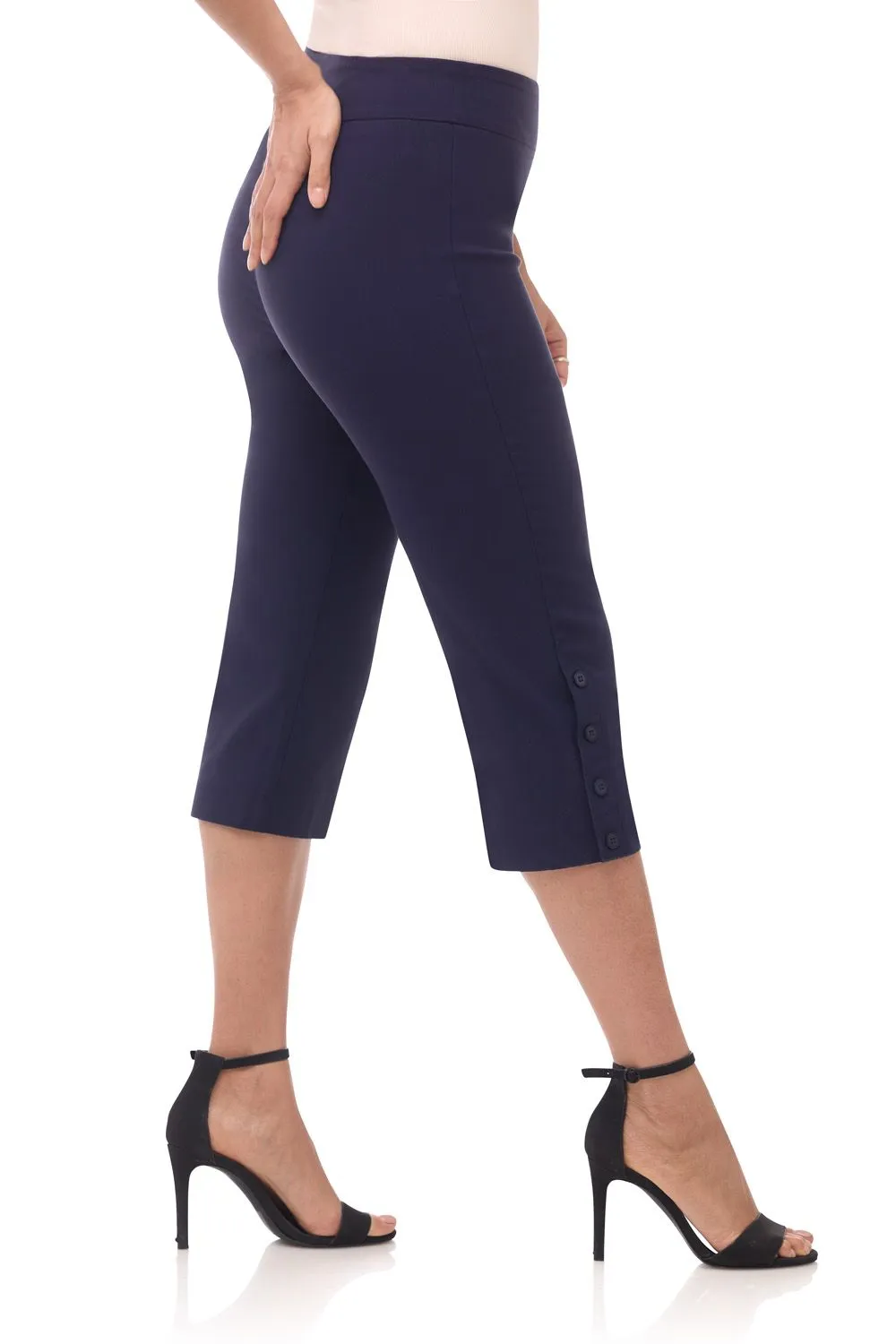 Rekucci EcoCosy Straight Leg Capri with Button Detail