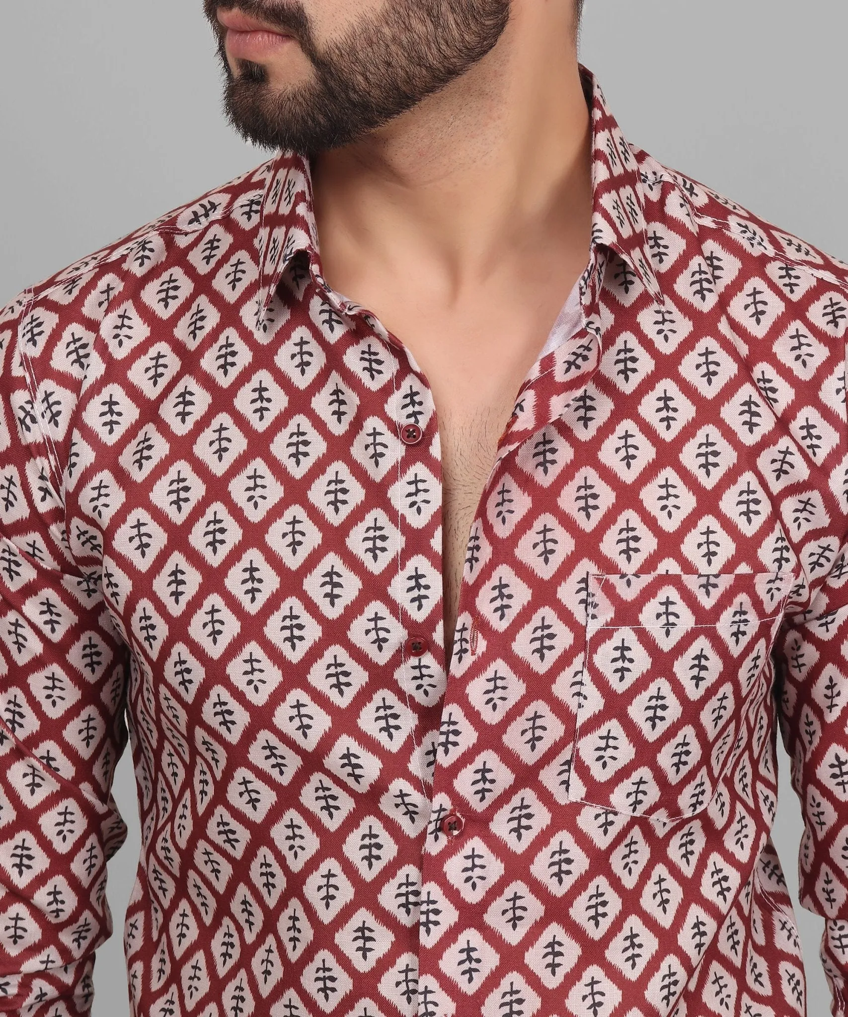 Renaissance Men's Printed Full Sleeve Cotton Button-Up Shirt For Men