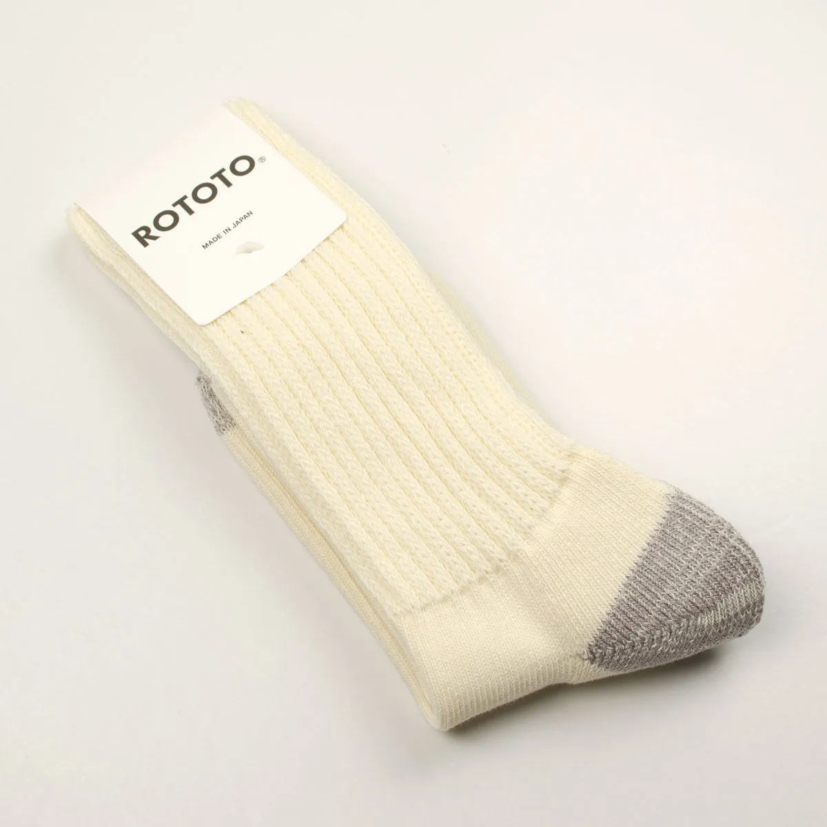 RoToTo - Coarse Ribbed Old School Crew Socks - Ecru