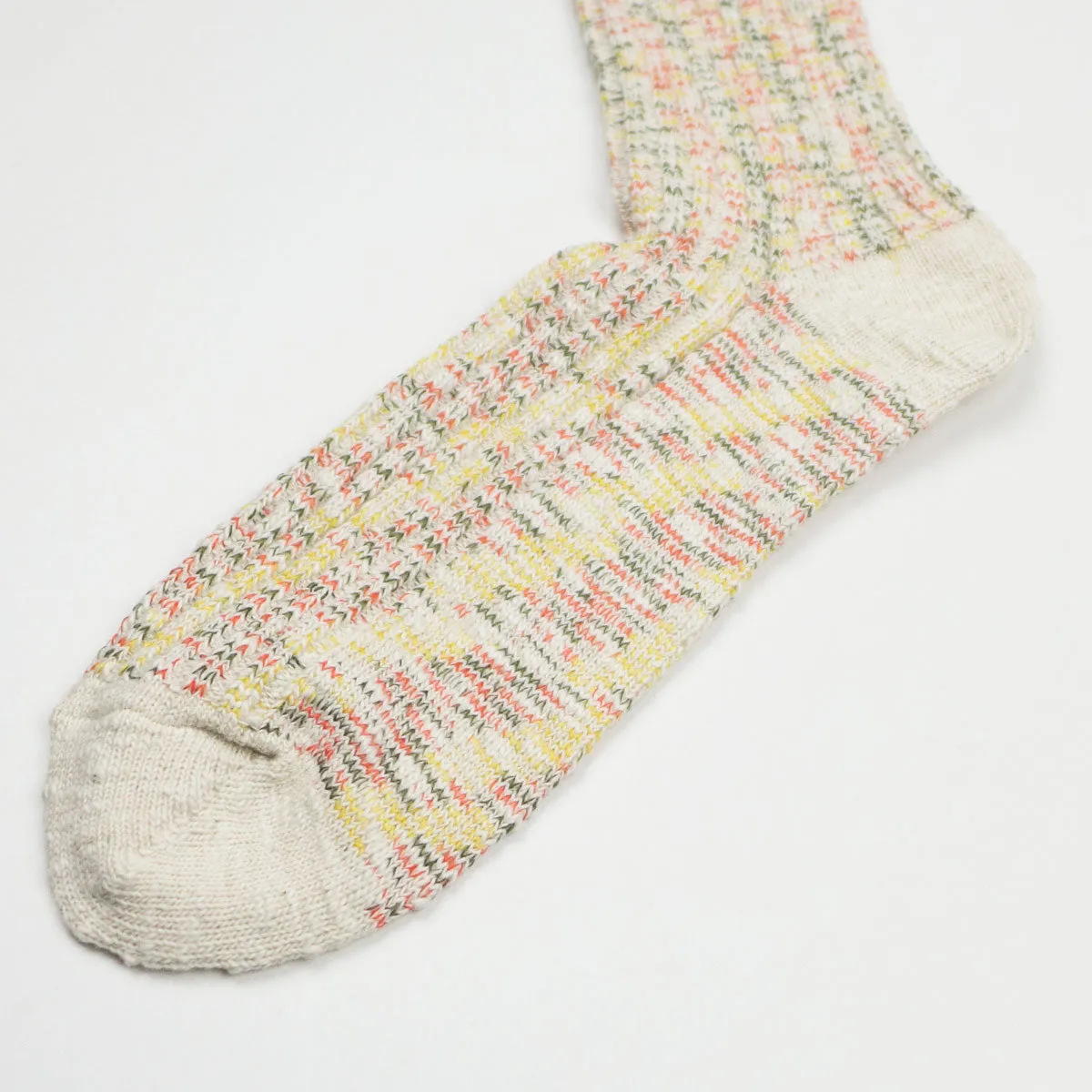 RoToTo - Kasuri Ribbed Crew Socks - Yellow / Red