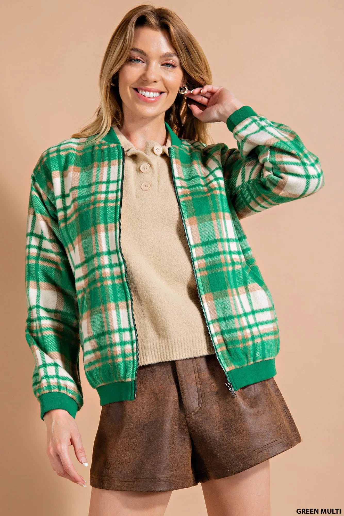 Sassy Lass Plaid Bomber Jacket