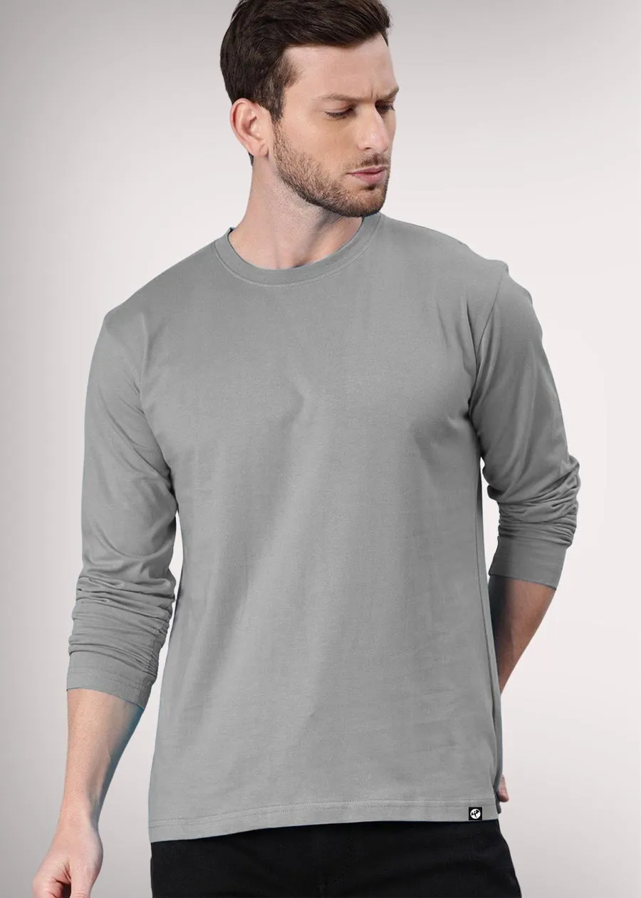 Solid Men Full Sleeve T-Shirt - Ash Grey