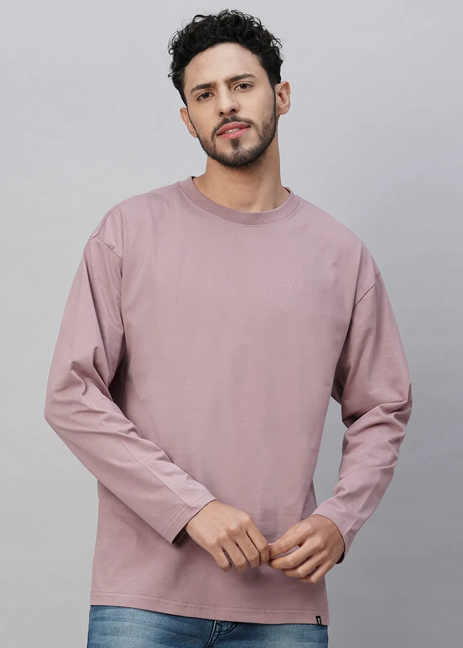 Solid Men Oversized Full Sleeve T-Shirt - Lilac