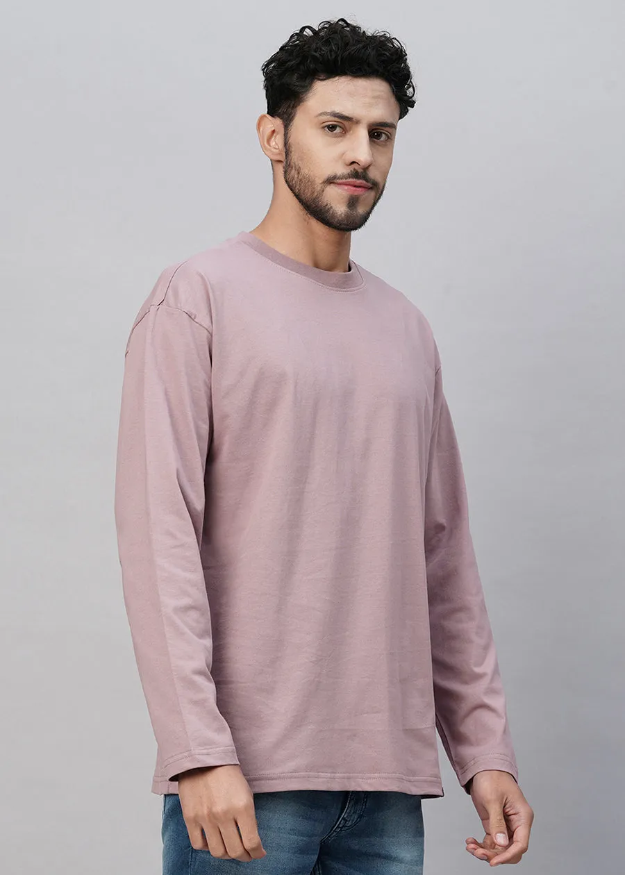 Solid Men Oversized Full Sleeve T-Shirt - Lilac