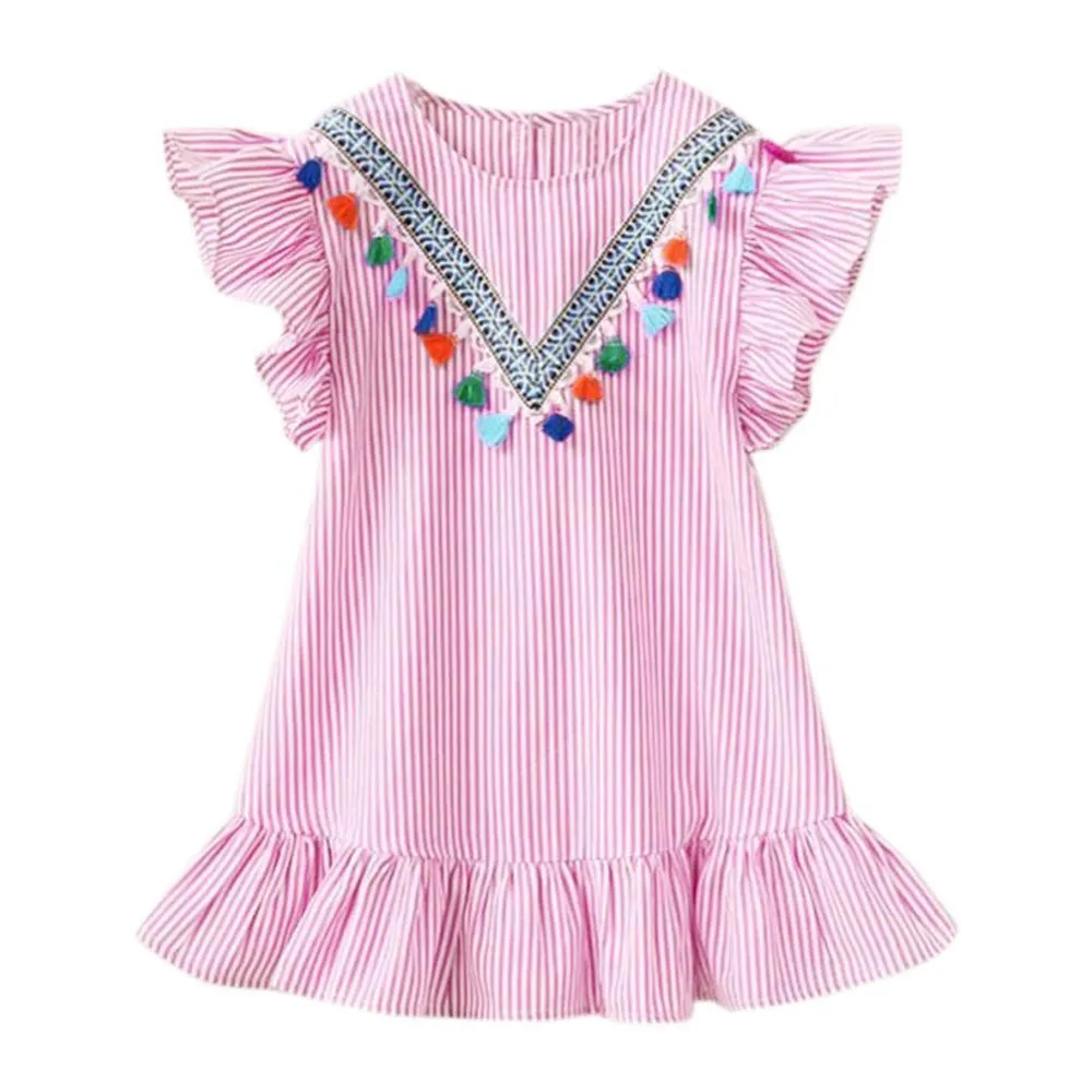 Striped Petal Sleeve Girls Dresses