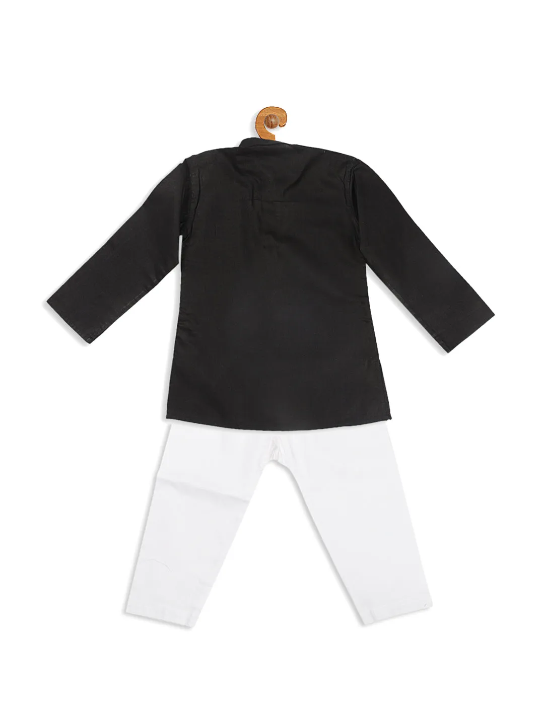 VASTRAMAY Boy's Black Kurta With White Pyjama Set