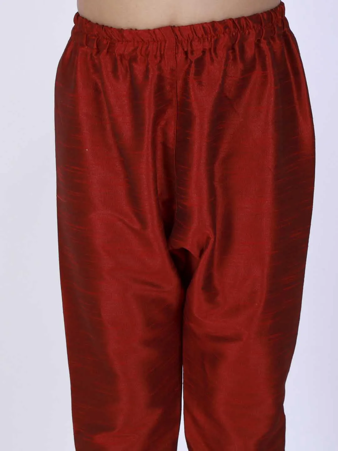 VASTRAMAY Boy's Maroon Solid Ethnic Pyjamas