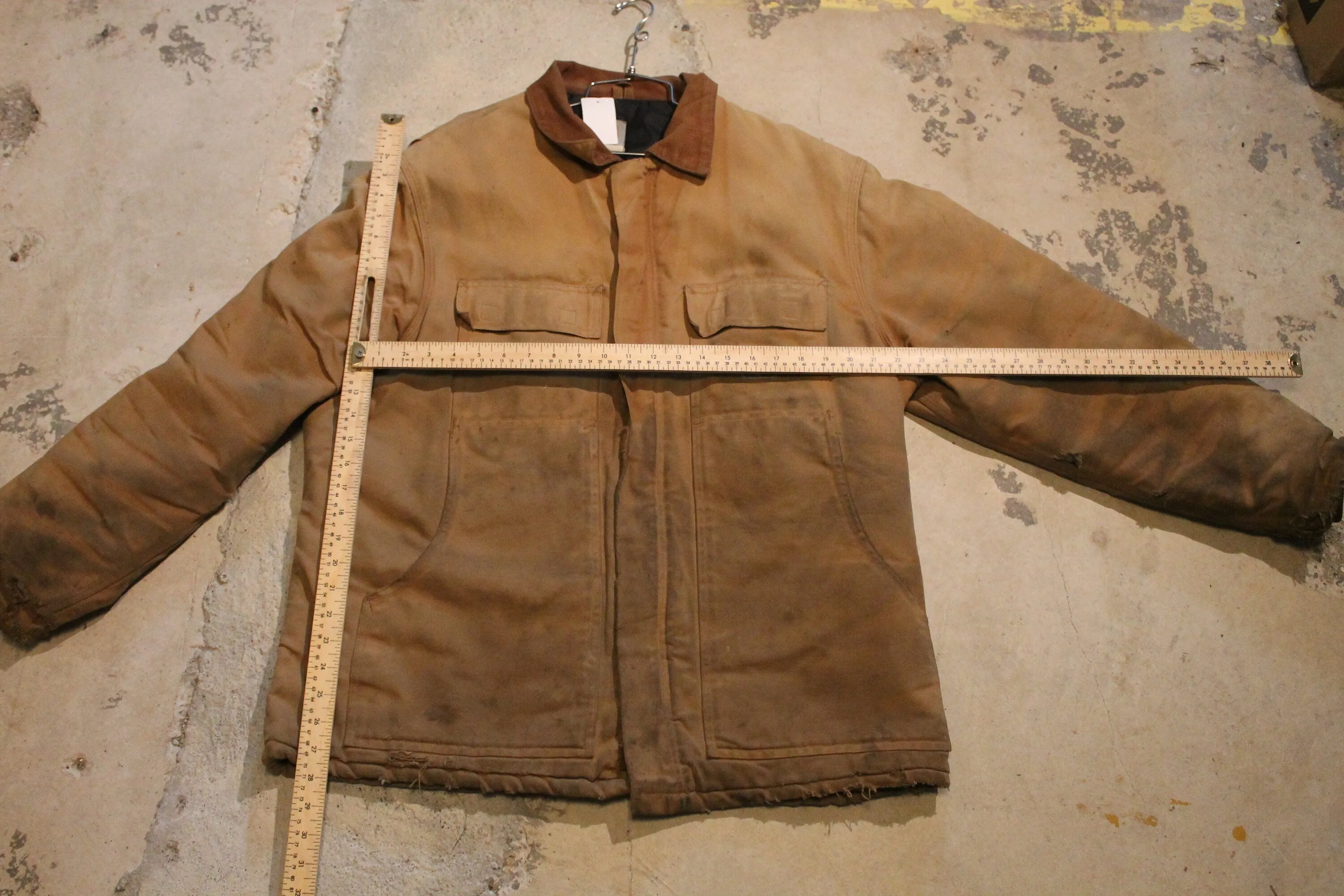 Vintage 1990S Carhartt Distressed Full Zip Workwear Chore Coat / Streetwear Fashion / 80s 90s Denim / Made In The USA / Bomber Jean Jacket