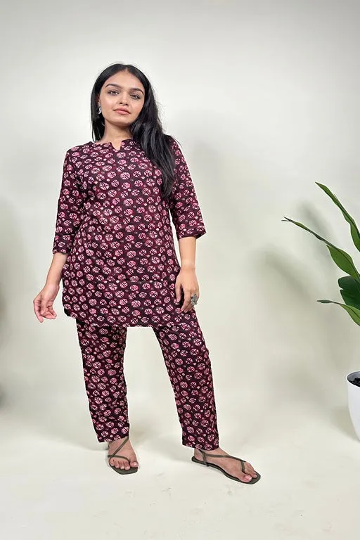 Women's Plus Size Rayon Night Suit Set Printed Shirt and Pyjama