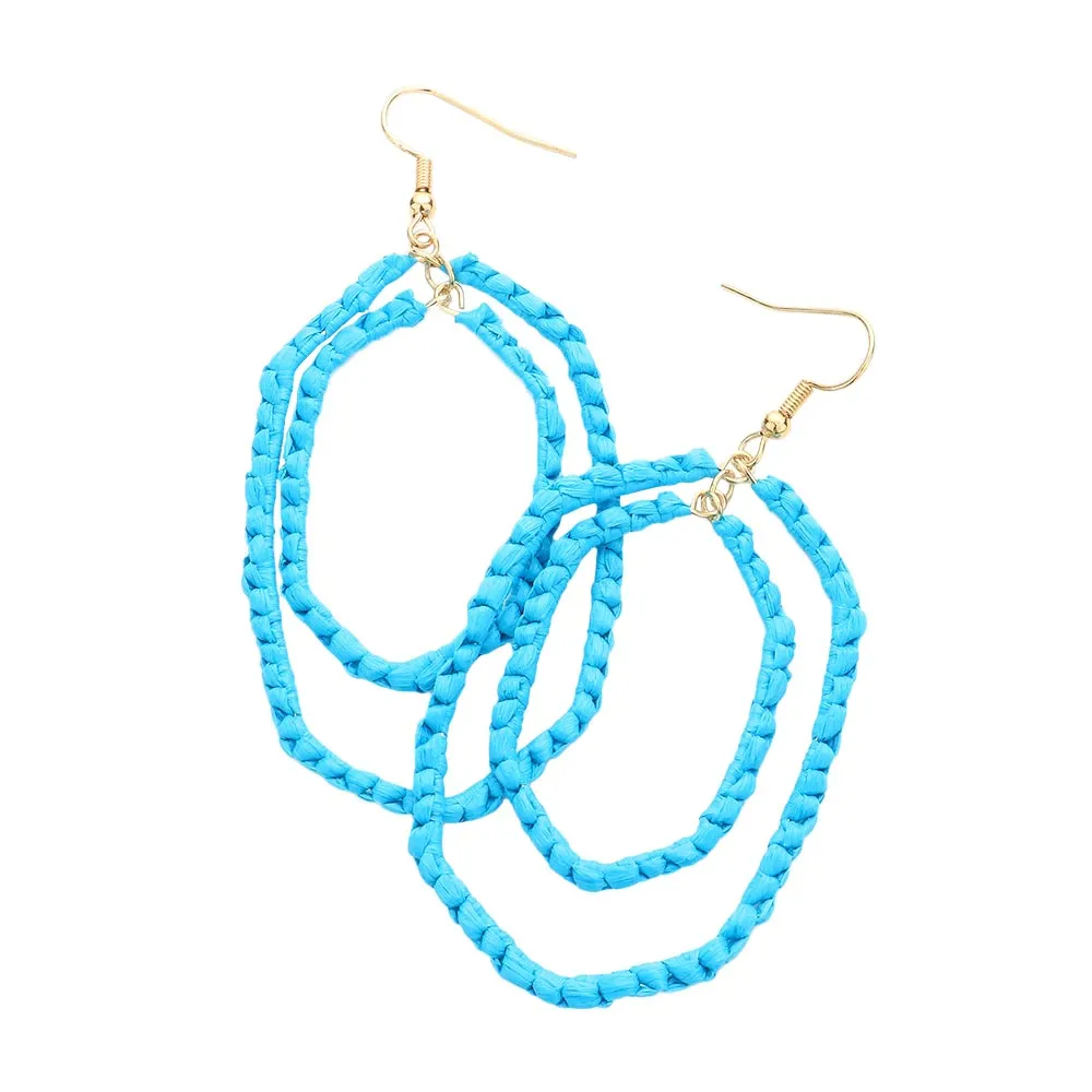 Woven Raffia Double Open Hexagon Dangle Earrings