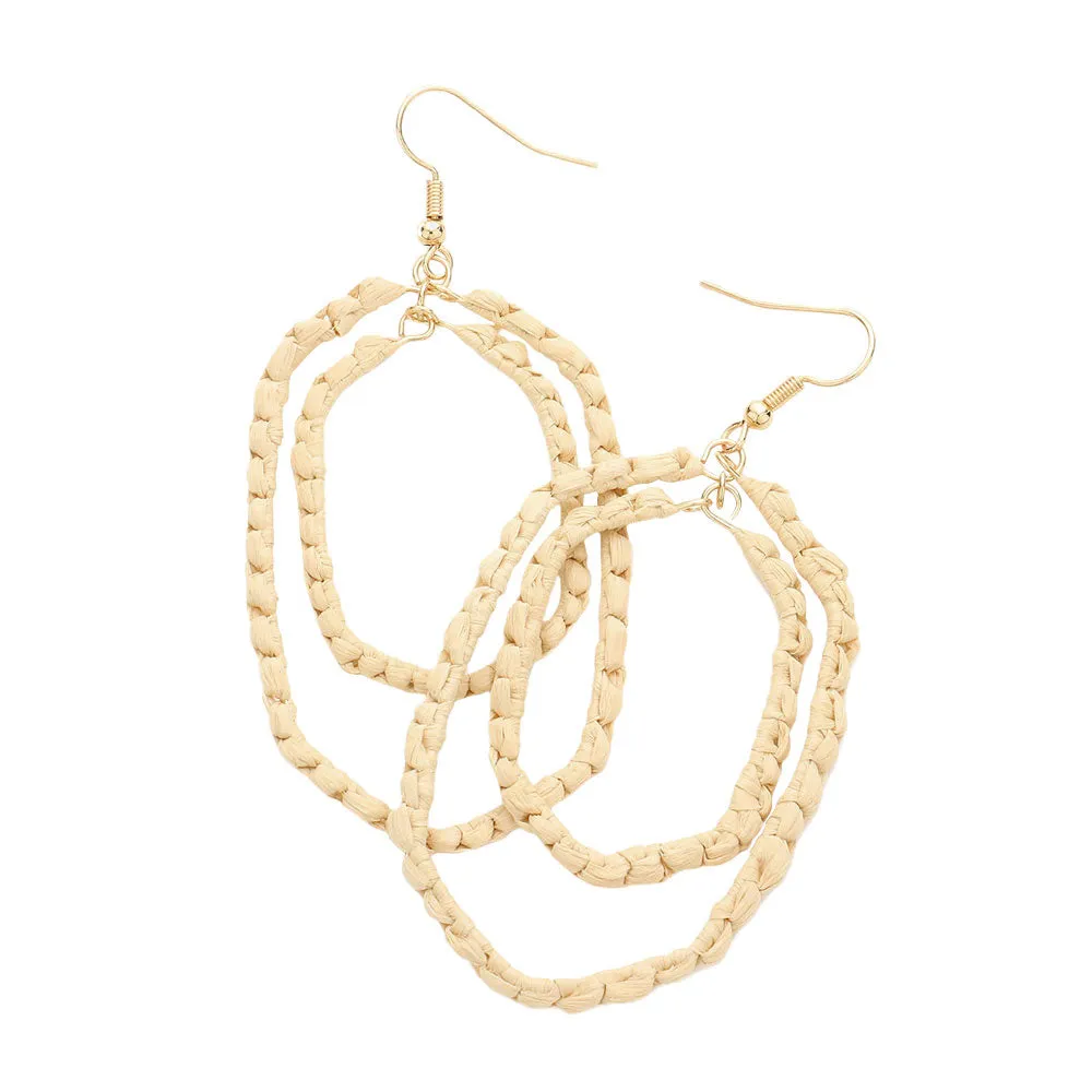 Woven Raffia Double Open Hexagon Dangle Earrings