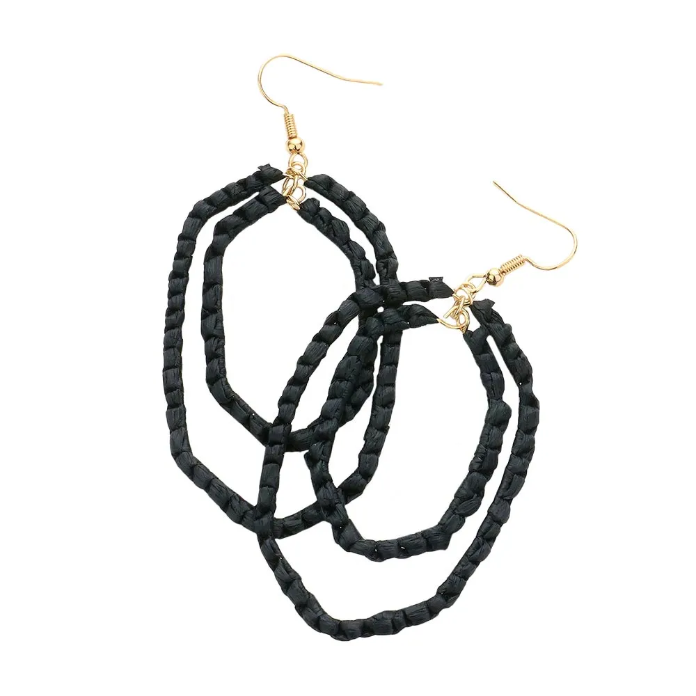 Woven Raffia Double Open Hexagon Dangle Earrings